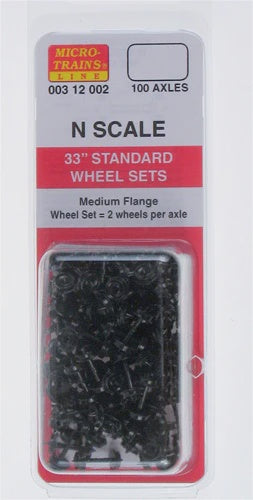 Micro-Trains N 33" Standard Wheelsets (Nonmagnetic) -- Black Axles pkg(100) - 489-312002