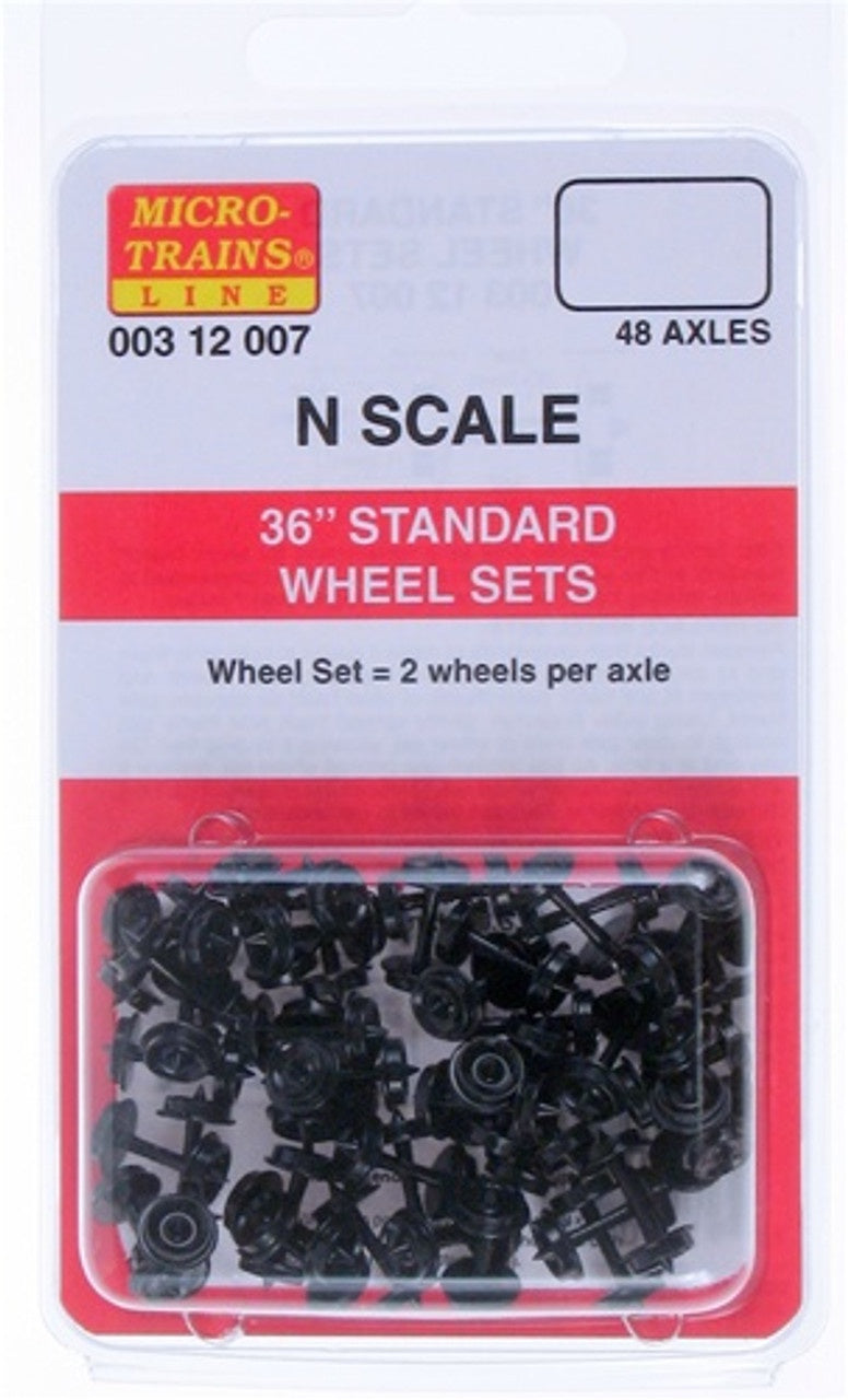 Micro-Trains 003 12 007 N 36" Standard Wheelsets (Nonmagnetic) -- Black Axles pkg(48)