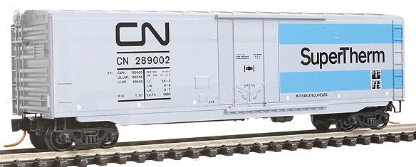 Micro-Trains 50' Plug-Door Boxcar No Roofwalk - Ready to Run -- Canadian National #289002 (gray, blue, Supertherm Graphics) - 489-3800330