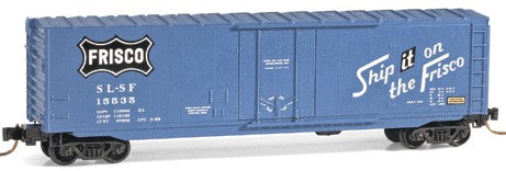 Micro-Trains 50' Plug-Door Boxcar No Roofwalk - Ready to Run -- St. Louis-San Francisco #15535 (blue, Ship It Slogan, Large Logo) - 489-3800480