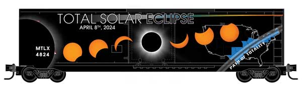 Micro-Trains N 50' Plug-Door Boxcar No Roofwalk - Ready to Run -- Solar Eclipse 2024 (black, orange)