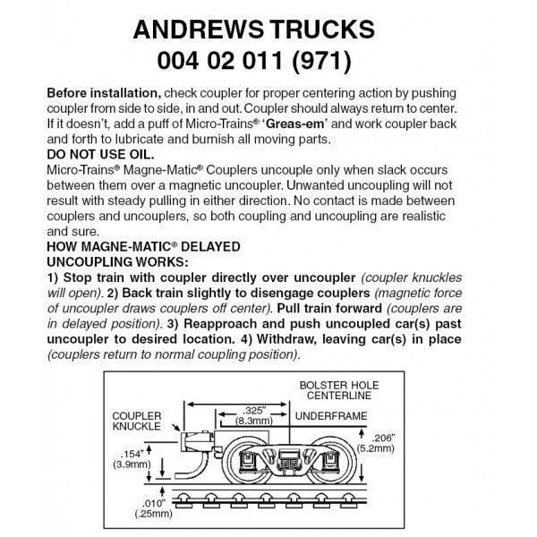 Micro-Trains Andrews Trucks -- With Short Extended Couplers 1 Pair - 489-402011