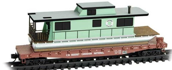 Micro-Trains 50' Fishbelly-Side Flatcar with Houseboat Load - Ready to Run -- Canadian National #665607 (Boxcar Red) - 489-4500323