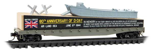 50' Fishbelly-Side Flatcar w/Landing Craft Load - Ready to Run -- 80th Anniversary of D-Day #1 US