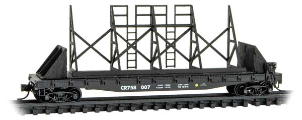 Micro-Trains N 50' Fishbelly-Side Flatcar with Panel Track Support Frame Kit - Ready to Run -- Conrail #758007 (black)