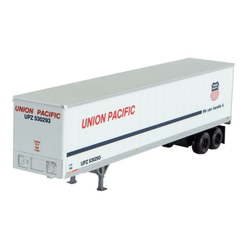 Micro-Trains N-Scale 45' Van Trailer - Assembled -- Union Pacific #530293 (1980s, white, blue, red, We Can Handle It Slogan)