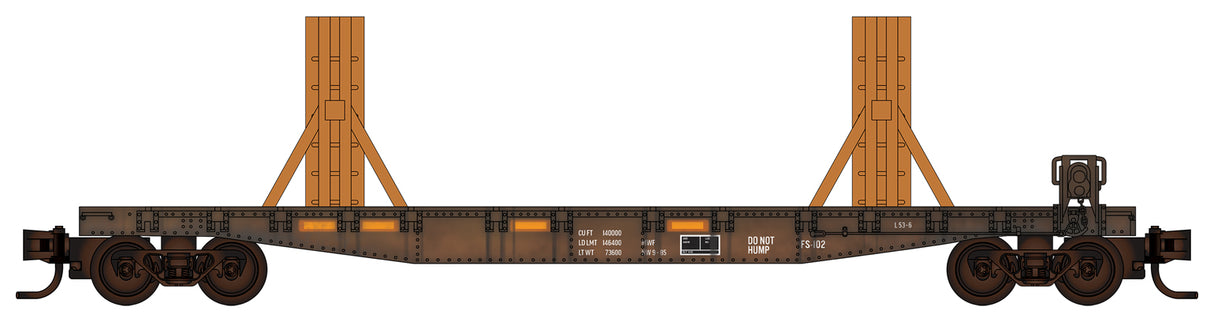 Micro-Trains 50' Fishbelly-Side Flatcar Flatcar w/Ribbon Rail Rack Kit - Ready to Run -- Norfolk Southern No Number (Weathered, black) - 489-4544670