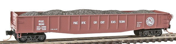 Micro-Trains 50' Gondola w/Fishbelly Sides, Drop-Ends & Crushed Stone Load - Ready to Run -- Pacific Great Eastern #9041 (brown, Round Logo) - 489-4600300