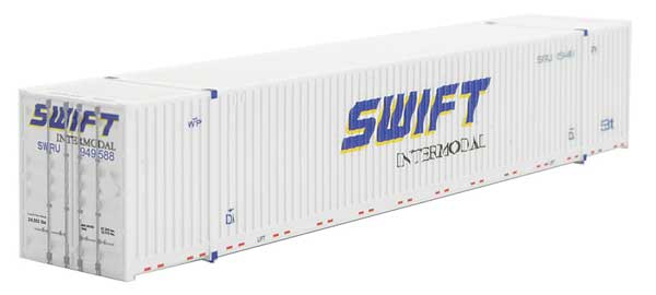 Micro-Trains CIMC 53' Corrugated Container - Assembled -- Swift Intermodal SWRU 949588 (white, blue) - 489-46900112