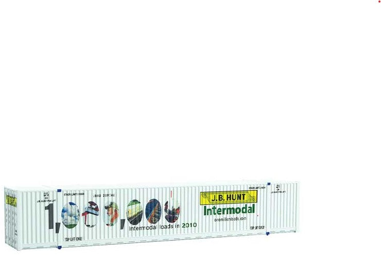 Micro-Trains Jindo 53' Corrugated-Side Container - Horizontal Front Ribs - Assembled -- JB Hunt Intermodal 259748 (white, yellow, green, 1 Million Loads 2010 Graphi - 489-46900520