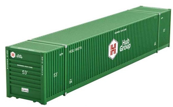 Micro-Trains Jindo 53' Corrugated-Side Container - Horizontal Front Ribs - Assembled -- Hub Group 645774 (green, white, red) - 489-46900531