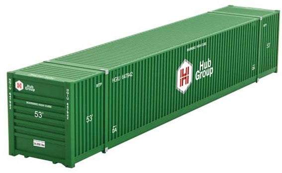 Micro-Trains Jindo 53' Corrugated-Side Container - Horizontal Front Ribs - Assembled -- Hub Group 647942 (green, white, red) - 489-46900532