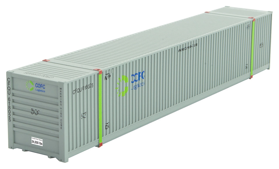 Micro-Trains Jindo 53' Corrugated-Side Container - Horizontal Front Ribs - Assembled -- CFQU 618025 (gray, green, blue) - 489-46900541