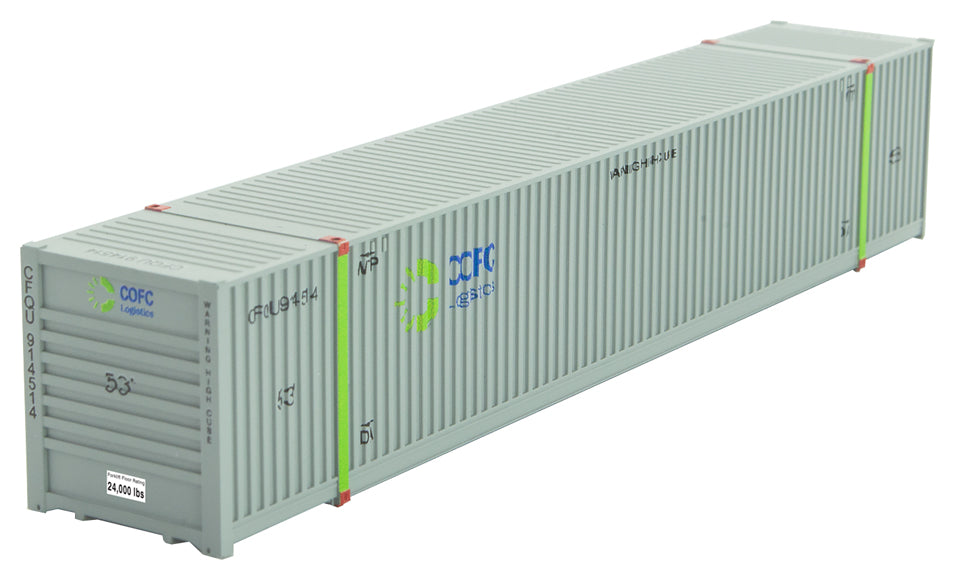 Micro-Trains Jindo 53' Corrugated-Side Container - Horizontal Front Ribs - Assembled -- CFQU 914514 (gray, green, blue) - 489-46900542