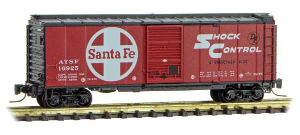 Micro-Trains Z 40' Single-Door Boxcar - Ready to Run -- Santa Fe 16925 (Class Bx-78, red, black, white, Large Logo, Shock Control) - 489-50000046
