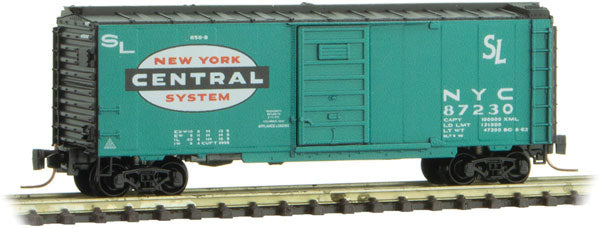 Micro-Trains Z 40' Single-Door Boxcar - Ready to Run -- New York Central 87230 (Jade Green, black, white, red, Large Logo) - 489-50000057
