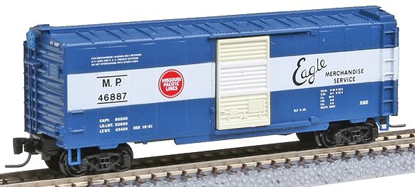 Micro-Trains Z 40' Single Door Bozxcar -- Missouri Pacific #46887 Blue/Yellow w/White Band, Red Logo,Blk/White Letteri - 489-50000571
