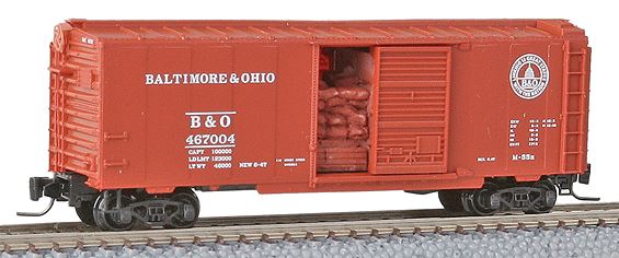 Micro-Trains Z 40' Single-Door Boxcar - Ready to Run -- With Stacked Bag Load Baltimore & Ohio #467004 (brown, Capitol Dome Logo) - 489-50000631