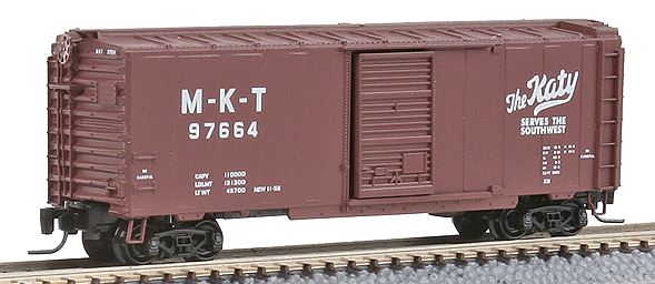 Micro-Trains Z 40' Single-Door Boxcar - Ready to Run -- Missouri-Kansas-Texas #97664 (Boxcar Red, Katy Serves the Southwest Logo) - 489-50000662