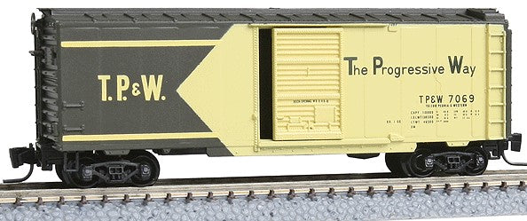Micro-Trains 40' Single-Door Boxcar - Ready to Run -- Toledo, Peoria & Western #7069 (yellow, green, The Progressive Way Slogan) - 489-50000710