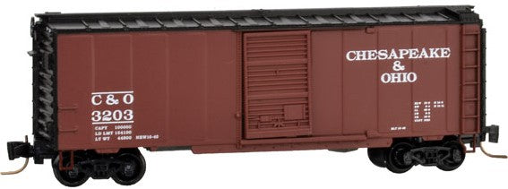 Micro-Trains 40' Single-Door Boxcar - Ready to Run -- Chesapeake & Ohio #3203 (Boxcar Red, black) - 489-50000761