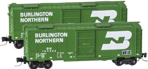 Micro-Trains 40' Single-Door Boxcar w/Roof Hatches - Ready to Run -- Burlington Northern #124345 (Cascade Green, white, Hide Service, Large Logo) - 489-50000781