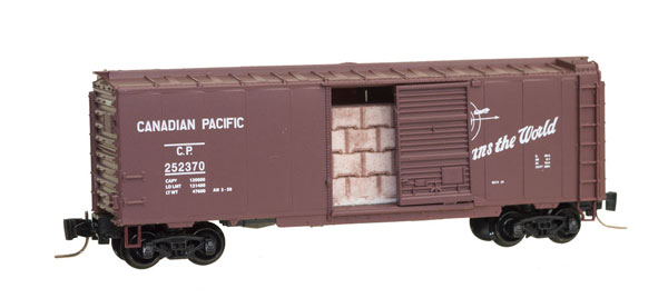 Micro-Trains 50' Single-Door Boxcar - Ready to Run -- Canadian Pacific #252370 (Boxcar Red, Spans the World Slogan) - 489-50000801