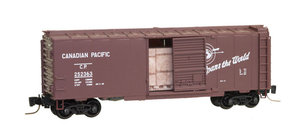 Micro-Trains 50' Single-Door Boxcar - Ready to Run -- Canadian Pacific #252363 (Boxcar Red, Spans the World Slogan) - 489-50000802