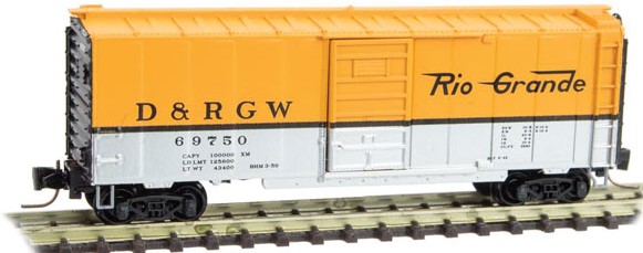 Micro-Trains 40' Single-Door Boxcar - Ready to Run -- Denver & Rio Grande Western #69750 (Aspen Gold, silver) - 489-50000901