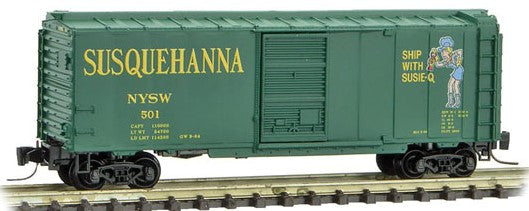 Micro-Trains 40' Single-Door Boxcar - Ready to Run -- New York, Susquehanna & Western #501 (green, yellow, Susie Q Logo) - 489-50000911