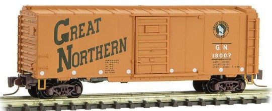 Micro-Trains 40' Single-Door Boxcar - Ready to Run -- Great Northern #18007 (orange, black, Circus Series #1) - 489-50000930