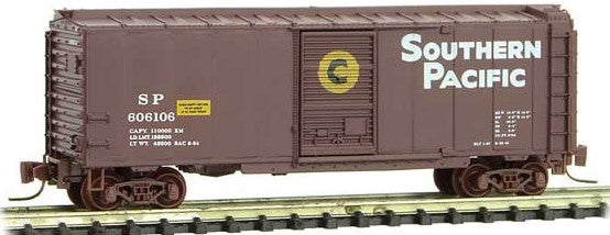Micro-Trains 40' Single-Door Boxcar - Ready to Run -- Southern Pacific 606106 (Boxcar Red, yellow, white, Copper Bar Service) - 489-50000992