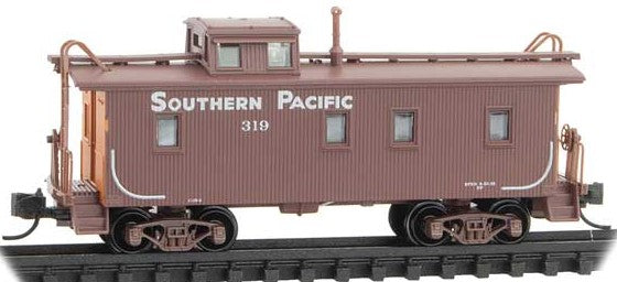 Micro-Trains 34' Wood-Sheathed Caboose w/Slanted Cupola - Ready to Run -- Southern Pacific #319 (Boxcar Red, orange, Sans Serif Lettering) - 489-5000240