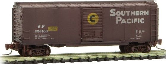 Micro-Trains 40' Single-Door Boxcar - Ready to Run -- Southern Pacific 606106 (Weathered, Boxcar Red, white, yellow) - 489-50044990