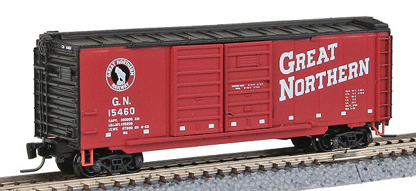 Micro-Trains 40' Standard Double Door Boxcar -- Great Northern #15460 (vermillion red, black Roof and Ends) - 489-50100131