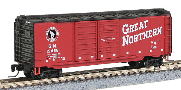 Micro-Trains 40' Standard Double Door Boxcar -- Great Northern #15466 (vermillion red, black Roof and Ends) - 489-50100132
