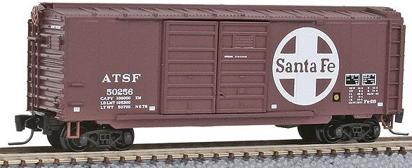 Micro-Trains 40' Double-Door Boxcar - Ready to Run -- Santa Fe #50256 (Boxcar Red, Large Circle/Cross Logo) - 489-50100200