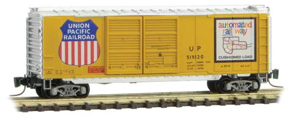Micro-Trains 40' Double-Door Boxcar - Ready to Run -- Union Pacific 519120 (Armour Yellow, silver, Large Logo, Automated Map Logo) - 489-50100302