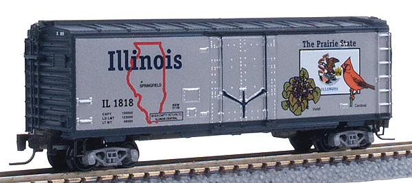 Micro-Trains 50-State Car Series - 40' Plug-Door Boxcar -- Illinois #1818 (#1 in Series; Aluminum, Dark Blue) - 489-50200501
