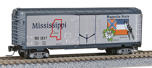 Micro-Trains 50-State Car Series - 40' Plug-Door Boxcar -- Mississippi #1817 (#23 in Series; Aluminum, Dark Blue) - 489-50200523