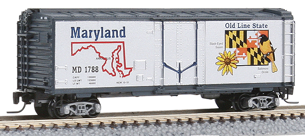 Micro-Trains 50-State Car Series - 40' Plug-Door Boxcar -- Maryland #1788 (#28 in Series; silver, blue) - 489-50200528