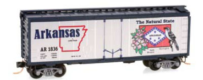 Micro-Trains 50-State Car Series - 40' Plug-Door Boxcar -- Arkansas #1836 (#35 in Series; silver, blue) - 489-50200535