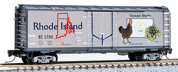 Micro-Trains 50-State Car Series - 40' Plug-Door Boxcar -- Rhode Island #1790 (#36 in Series; silver, blue) - 489-50200536