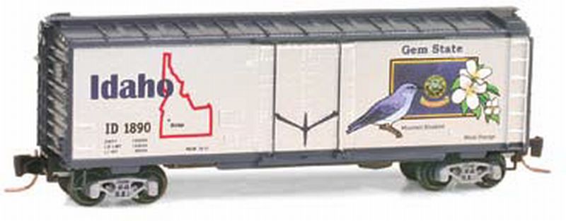 Micro-Trains 50-State Car Series - 40' Plug-Door Boxcar -- Idaho #1890 (#39 in Series; silver, blue) - 489-50200539