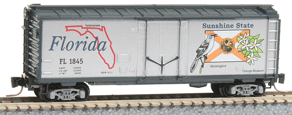 Micro-Trains 50-State Car Series - 40' Plug-Door Boxcar -- Florida #1845 (#41 in Series; silver, blue) - 489-50200541