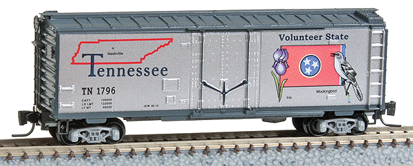 Micro-Trains 50-State Car Series - 40' Plug-Door Boxcar -- Tennessee #1796 (#43 in Series; silver, blue) - 489-50200543