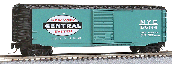 Micro-Trains 50' Single-Door Boxcar w/Youngstown Door - Ready to Run -- New York Central #176144 (Jade Green, black, Large Logo) - 489-50500280