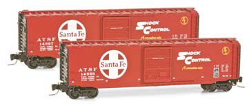 Micro-Trains 50' Single-Door Boxcar - Ready to Run -- Santa Fe #14555 (red, black, white, Large Logo & Shock Control Markings) - 489-50500291