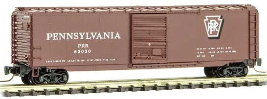Micro-Trains 50' Single-Door Boxcar - Ready to Run -- Pennsylvania Railroad #83052 (Tuscan, black, Shadow Keystone) - 489-50500362