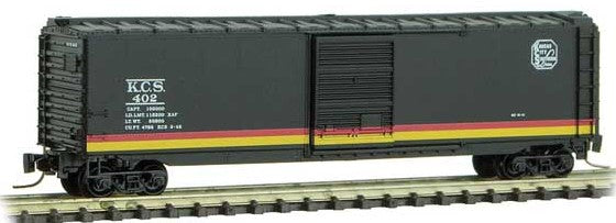 Micro-Trains 50' Single-Door Boxcar - Ready to Run -- Kansas City Southern #402 (Express Scheme, black, yellow, red) - 489-50500372